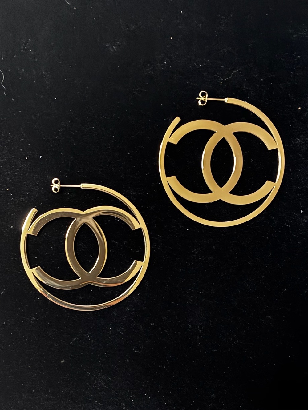 Double C Gold - Tone Hoop Earrings For Pierced Ears
